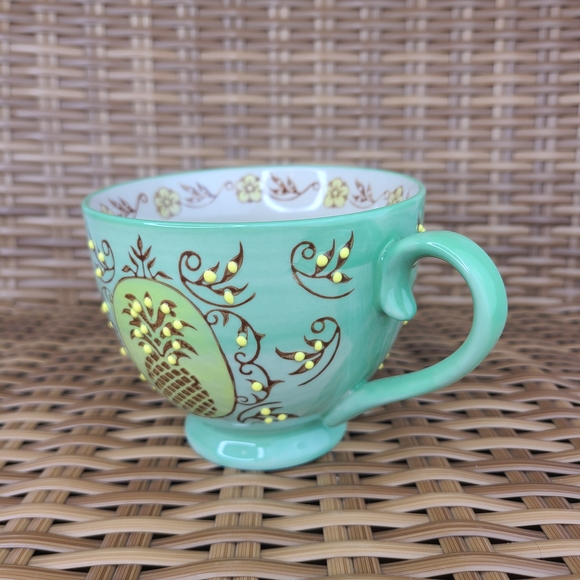 Yokohama Studio Footed Cup Floral Mug Pineapple Green Yellow Hand Painted - Picture 2 of 13
